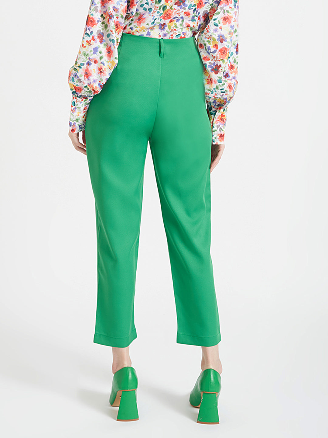 Women'S Luxury Banana Crepe Island Green Skin Fit Multi Pleated Trouser