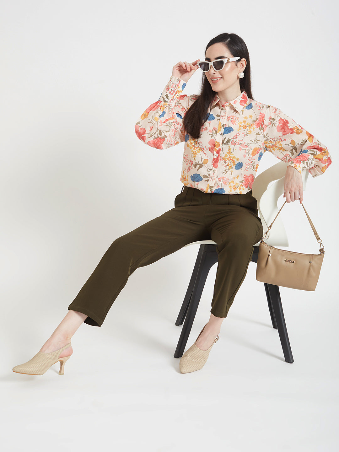 Women'S Luxury Banana Crepe Olive Skin Fit Multi Pleated Trouser