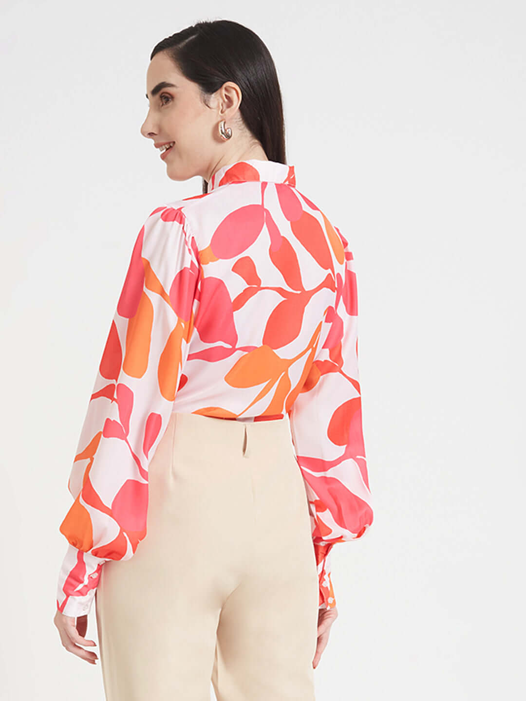 Luxury Satin Digital Print Puff Sleeve Shirt