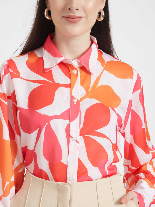 Luxury Satin Digital Print Puff Sleeve Shirt
