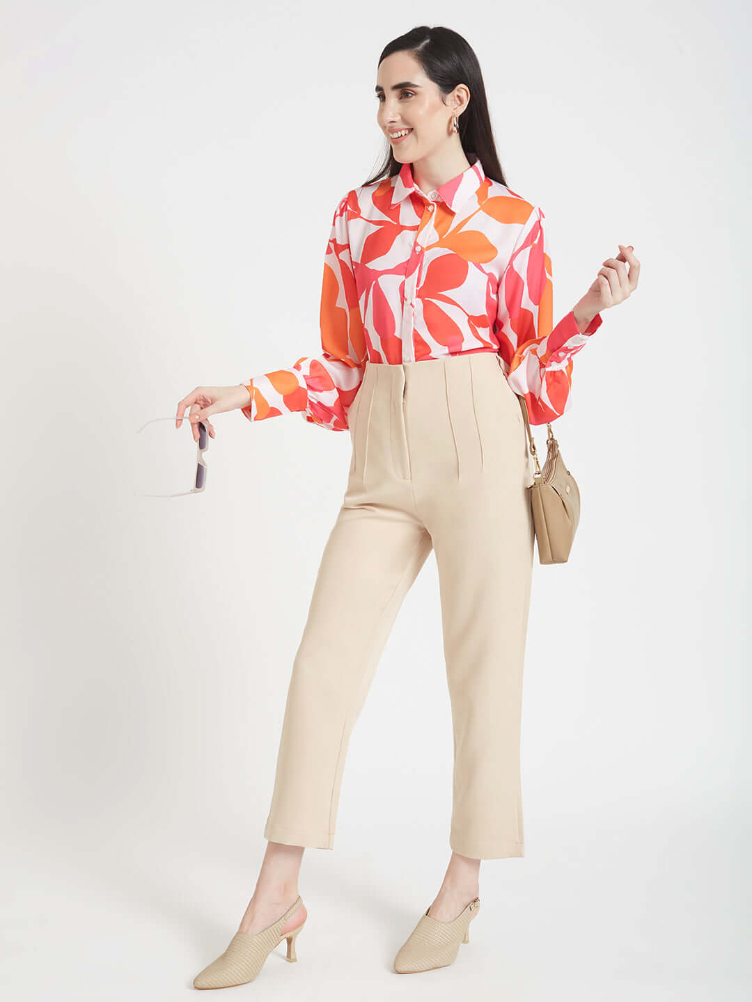 Luxury Satin Digital Print Puff Sleeve Shirt