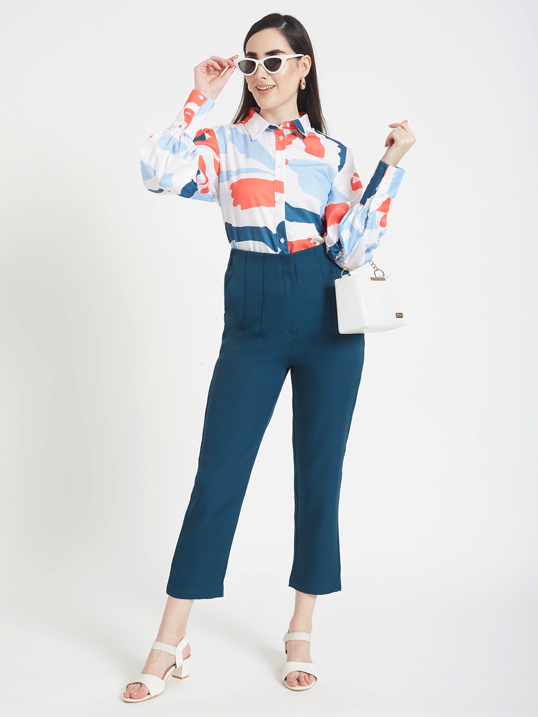 Women'S Luxury Banana Crepe Deep Teal Skin Fit Multi Pleated Trouser