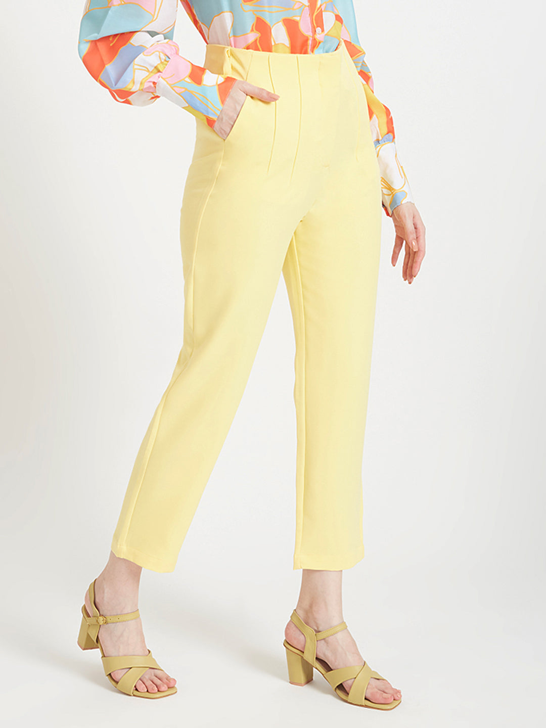 Women'S Luxury Banana Crepe Iris Yellow Skin Fit Multi Pleated Trouser
