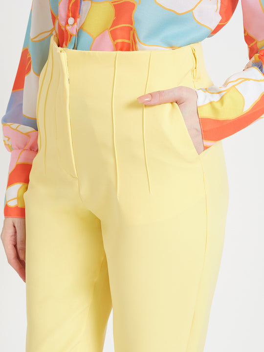 Women'S Luxury Banana Crepe Iris Yellow Skin Fit Multi Pleated Trouser