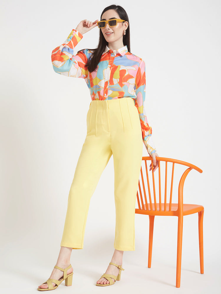 Women'S Luxury Banana Crepe Iris Yellow Skin Fit Multi Pleated Trouser