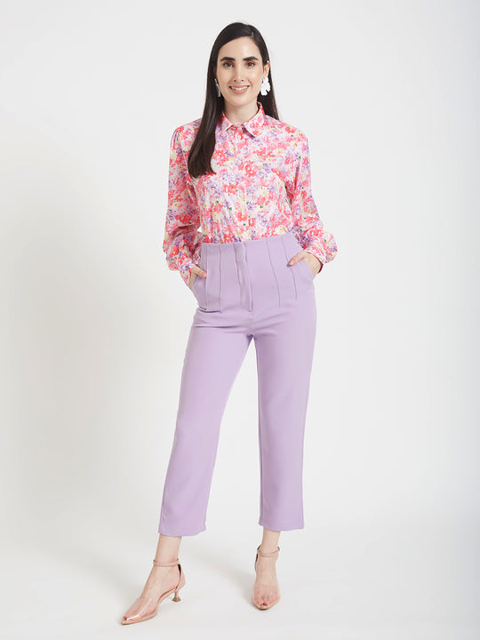 Women'S Luxury Banana Crepe Lilac Skin Fit Multi Pleated Trouser