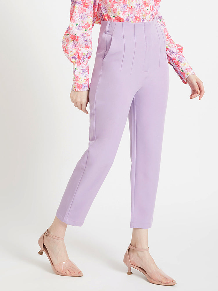 Women'S Luxury Banana Crepe Lilac Skin Fit Multi Pleated Trouser