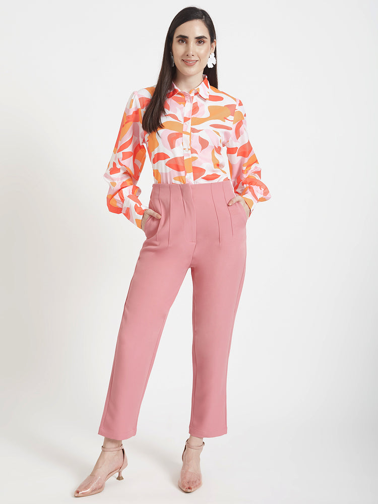 Women'S Luxury Banana Crepe French Rose Skin Fit Multi Pleated Trouser