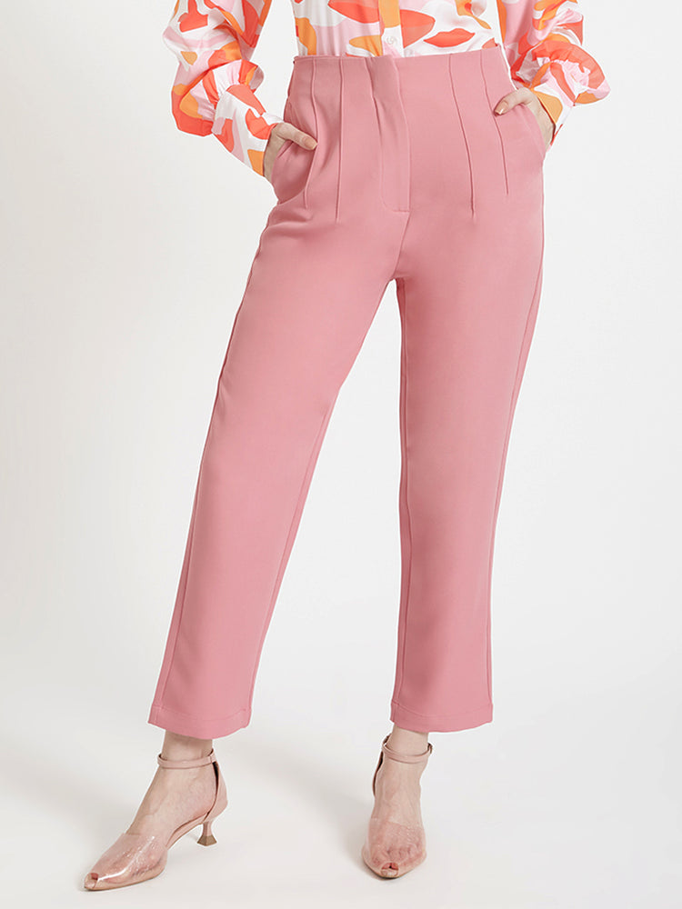 Women'S Luxury Banana Crepe French Rose Skin Fit Multi Pleated Trouser