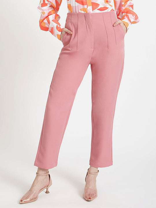 Women'S Luxury Banana Crepe French Rose Skin Fit Multi Pleated Trouser