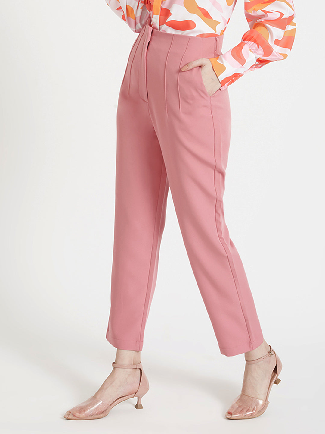 Women'S Luxury Banana Crepe French Rose Skin Fit Multi Pleated Trouser