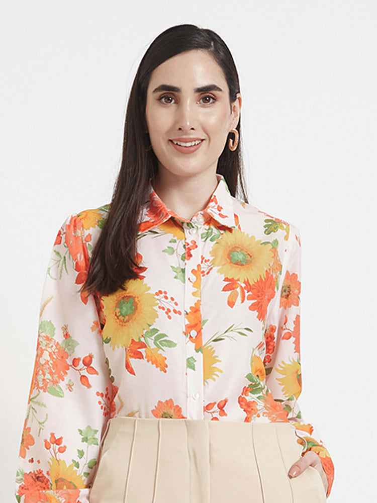 Premium Muslin Digital Print Puff Sleeve Shirt