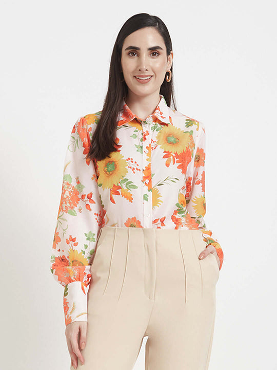 Premium Muslin Digital Print Puff Sleeve Shirt