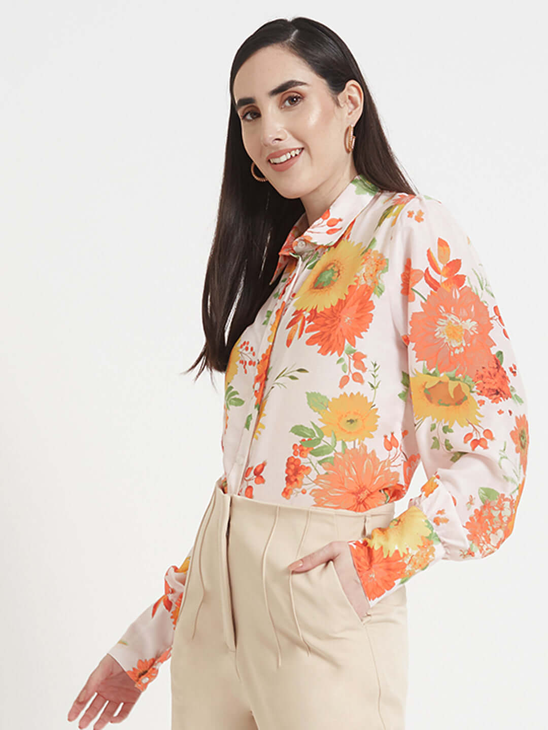 Premium Muslin Digital Print Puff Sleeve Shirt