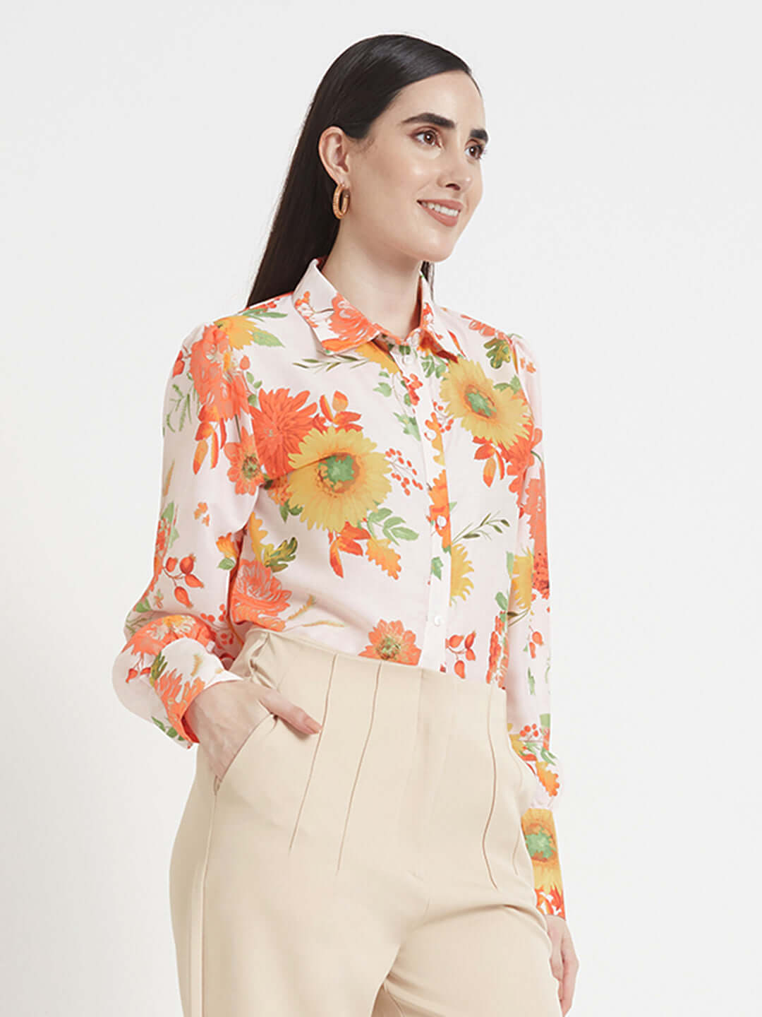 Premium Muslin Digital Print Puff Sleeve Shirt