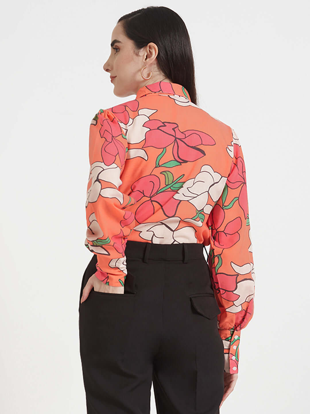 Luxury Cambric Digital Print Puff Sleeve Shirt
