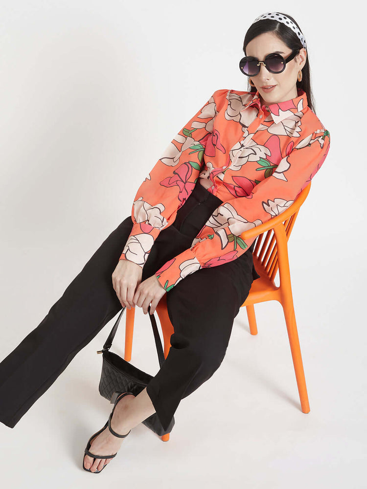 Luxury Cambric Digital Print Puff Sleeve Shirt