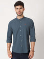 Amswan Premium Men'S Blue Crinkle Cotton Shirt - Mandarin Collar, Long Sleeves