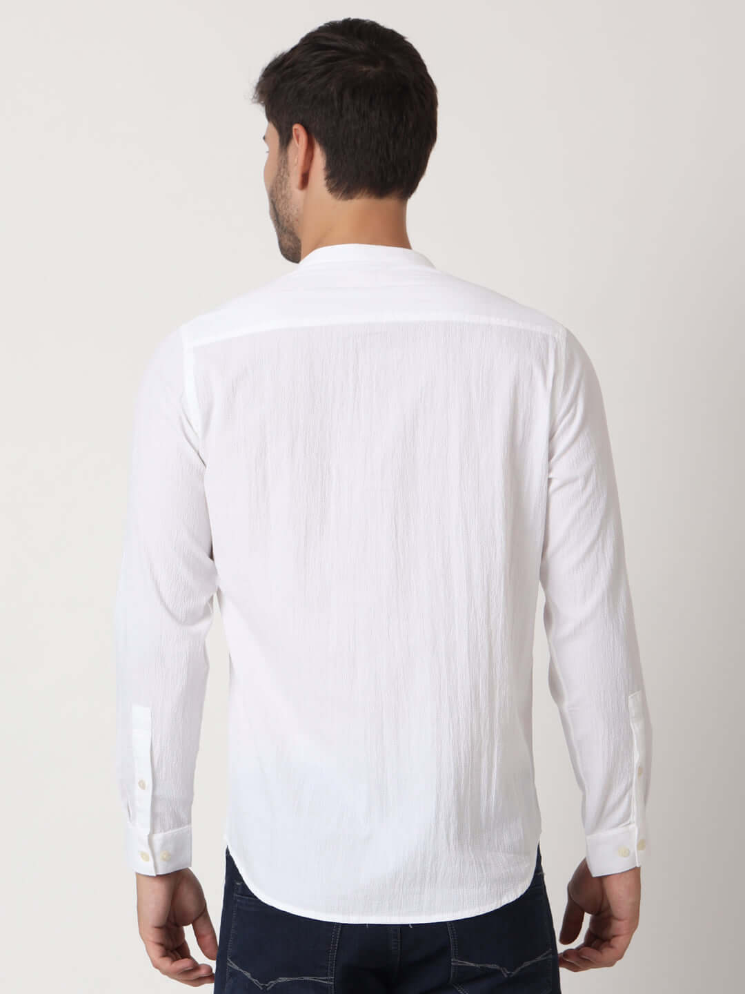 Amswan Premium Men'S Crinkle Cotton Shirt - Mandarin Collar, Long Sleeves