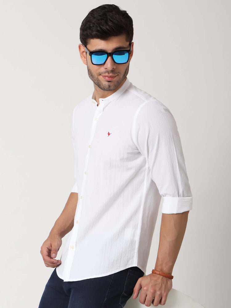 Amswan Premium Men'S Crinkle Cotton Shirt - Mandarin Collar, Long Sleeves