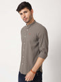 Amswan Premium Men'S Grey Crinkle Cotton Shirt - Mandarin Collar, Long Sleeves