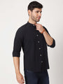 Amswan Premium Men'S Black Crinkle Cotton Shirt - Mandarin Collar, Long Sleeves