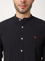 Amswan Premium Men'S Black Crinkle Cotton Shirt - Mandarin Collar, Long Sleeves