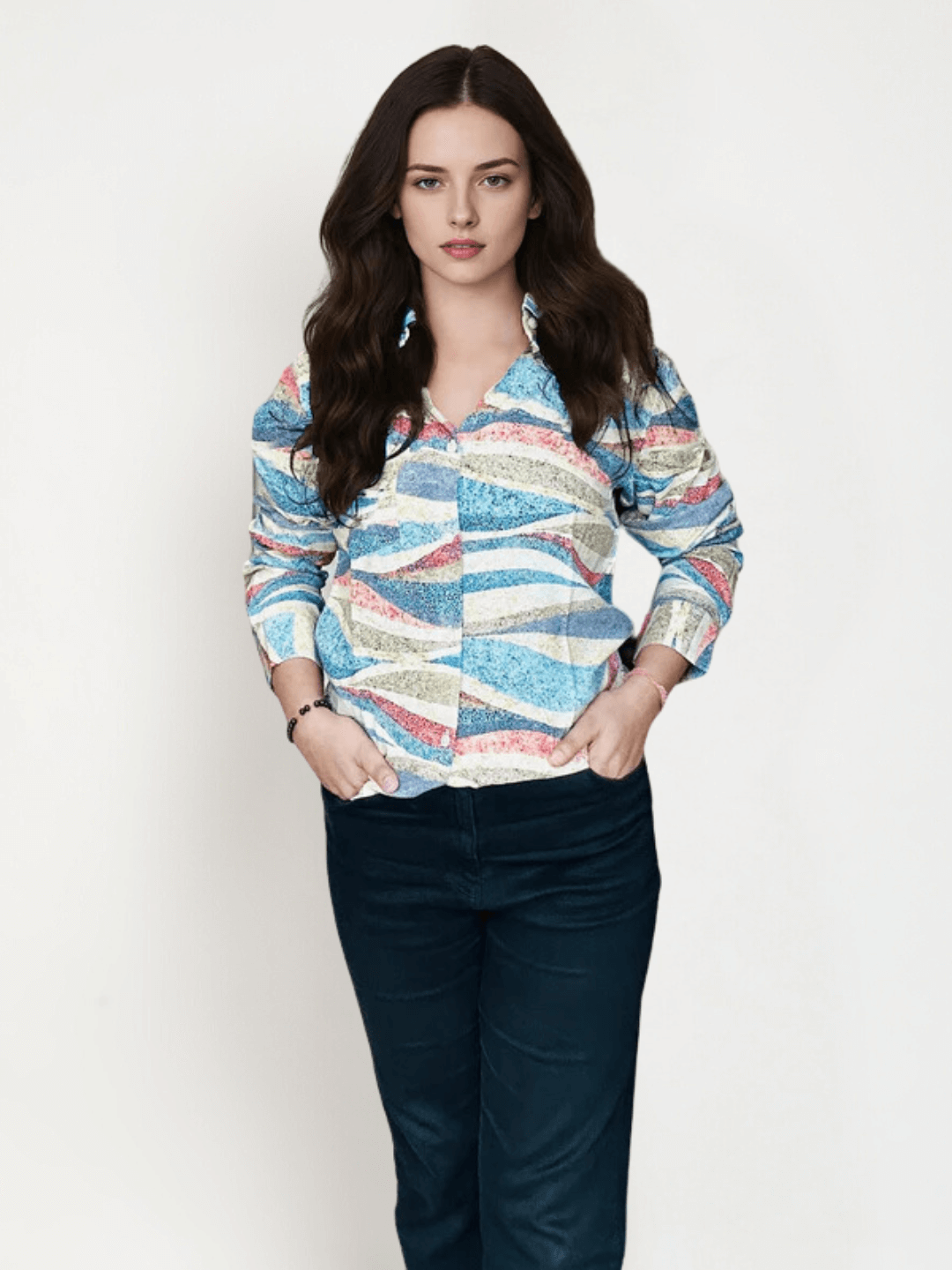 Women'S Premium Rayon Shirt With Self-Design Spread Collar