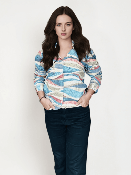 Women'S Premium Rayon Shirt With Self-Design Spread Collar