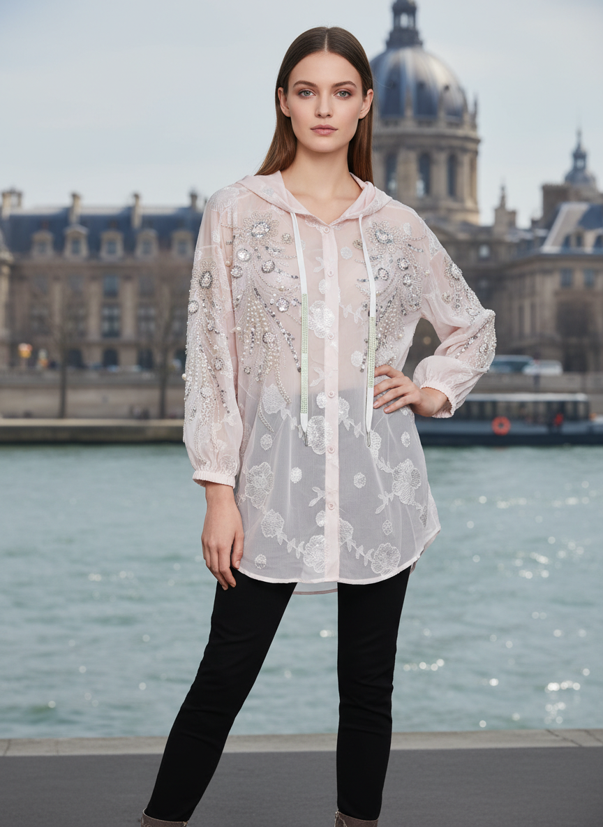 Sheer Embroidered Women’s Hooded Top