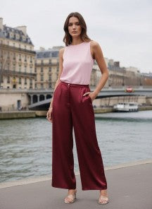 European Satin Flared Pleated Trouser