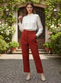 Banana Crepe Burnt Umber Skin Fit With Multi Pleated Trouser