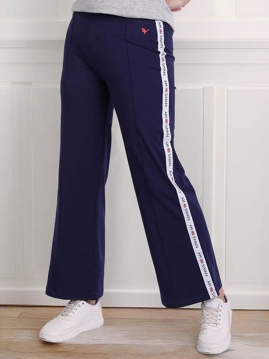 Womens Cotton Lycra Smart Fit Printted Tape Track Pants