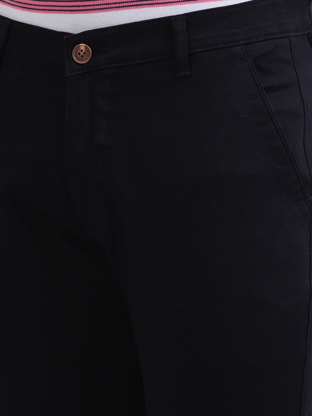 Navy Casual Trousers Solid Cotton Lycra, Smart Fit
