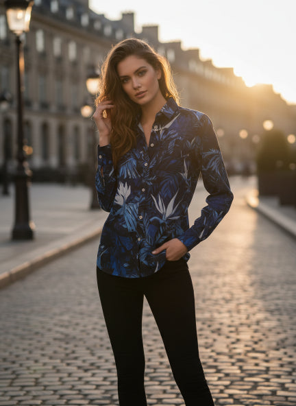 Premium Rayon Shirt With Tropical Blue Print