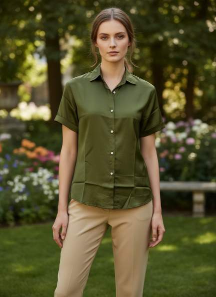 Short Sleeve European Satin Shirt