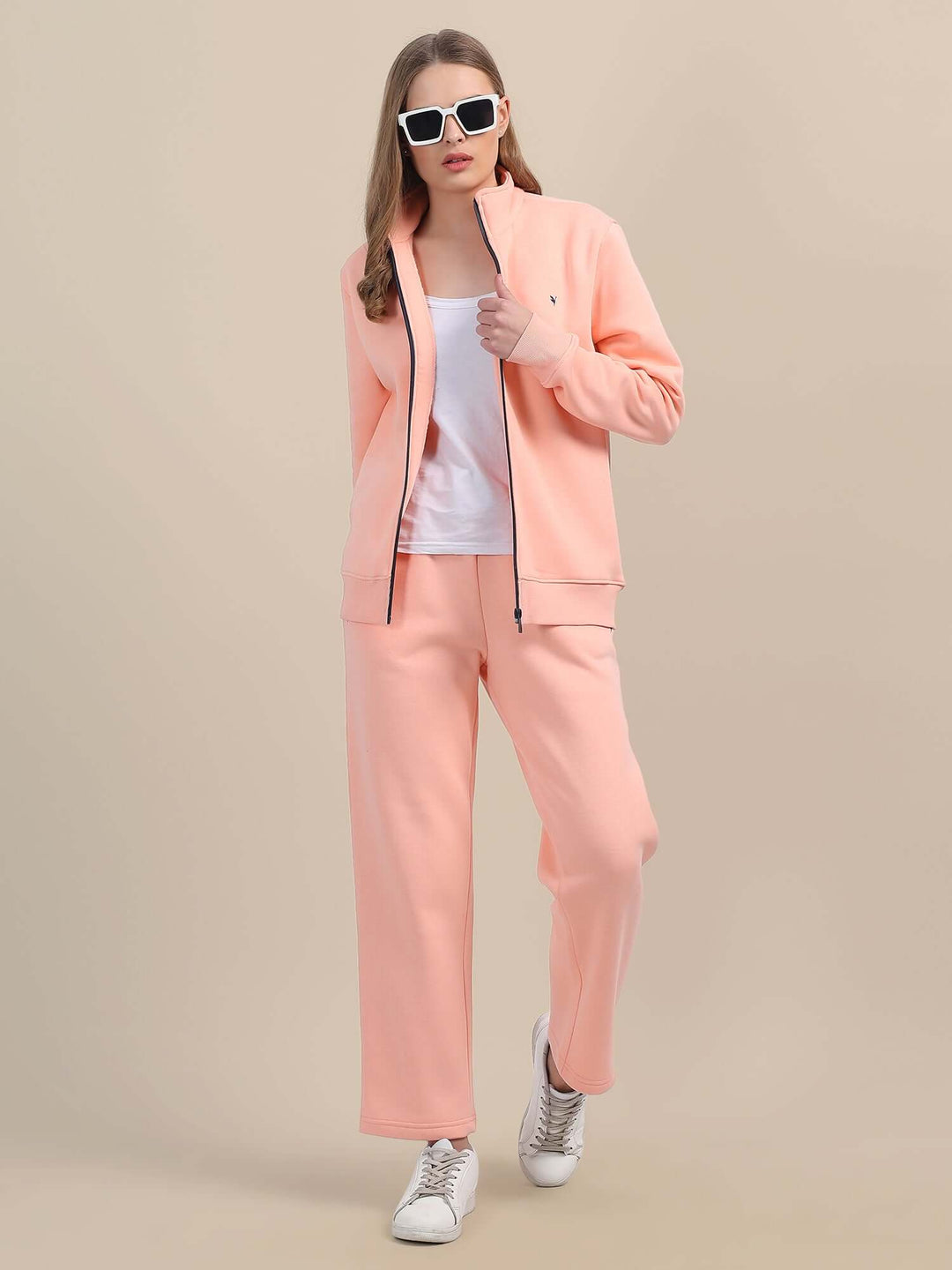 Amswan Premium Cotton Women'S Peach Zip-Up Sweatshirt