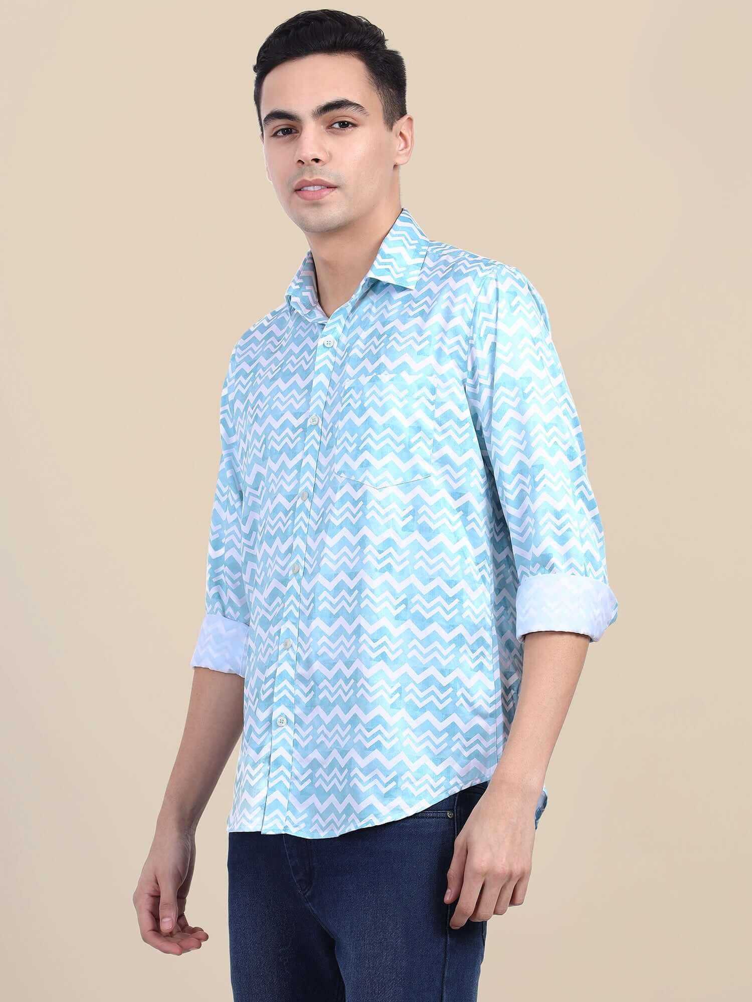 Men'S Poly Satin Lycra Digital Printed Shirt