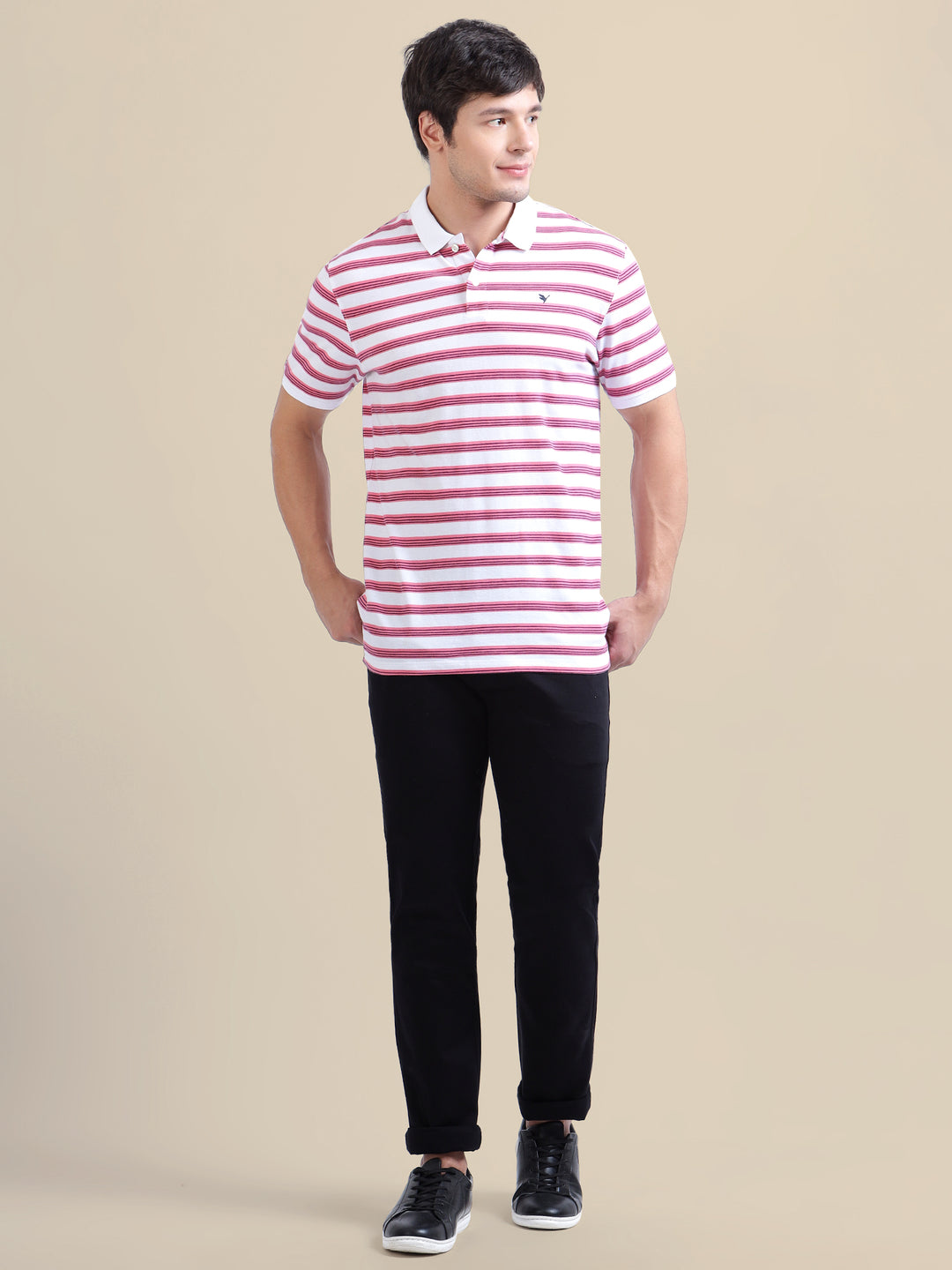 Navy Casual Trousers Solid Cotton Lycra, Smart Fit