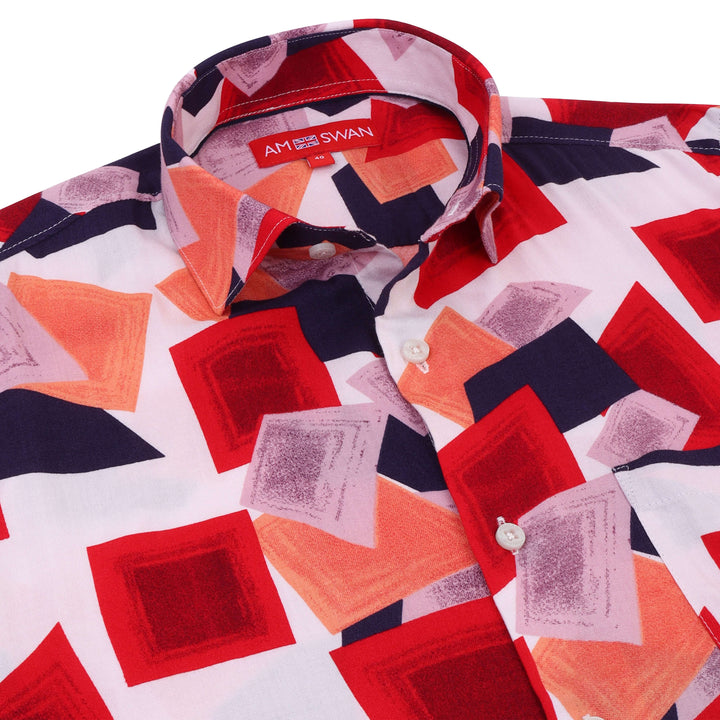 Women'S Premium Rayon Shirt With Red And Blue Print