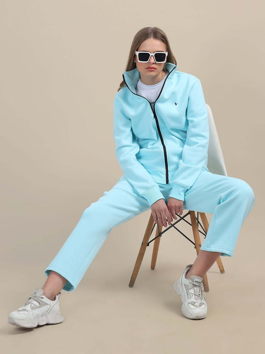 Amswan Premium Cotton Women'S Aqua Zip-Up Sweatshirt