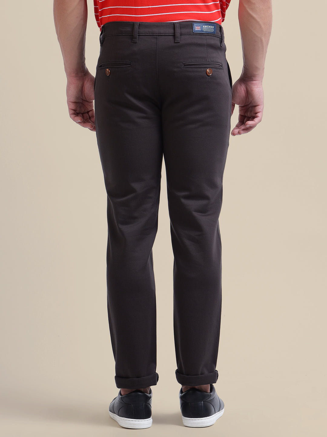 Black Casual Trousers Solid Cotton Lycra Smart Fit