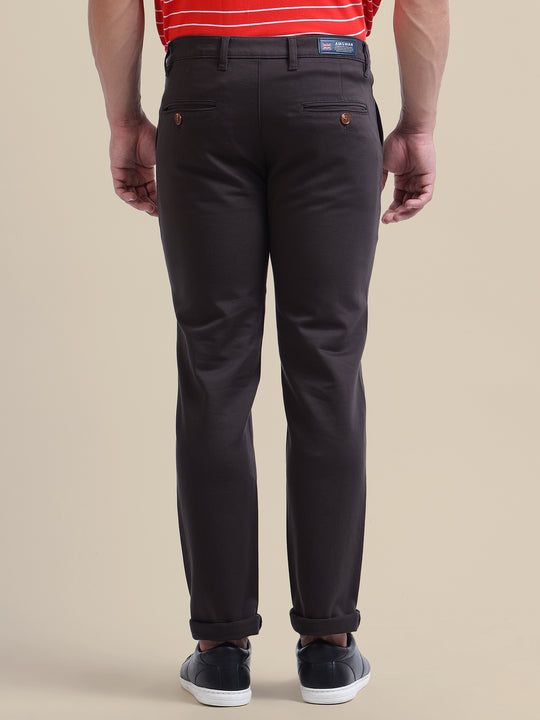 Black Casual Trousers Solid Cotton Lycra Smart Fit