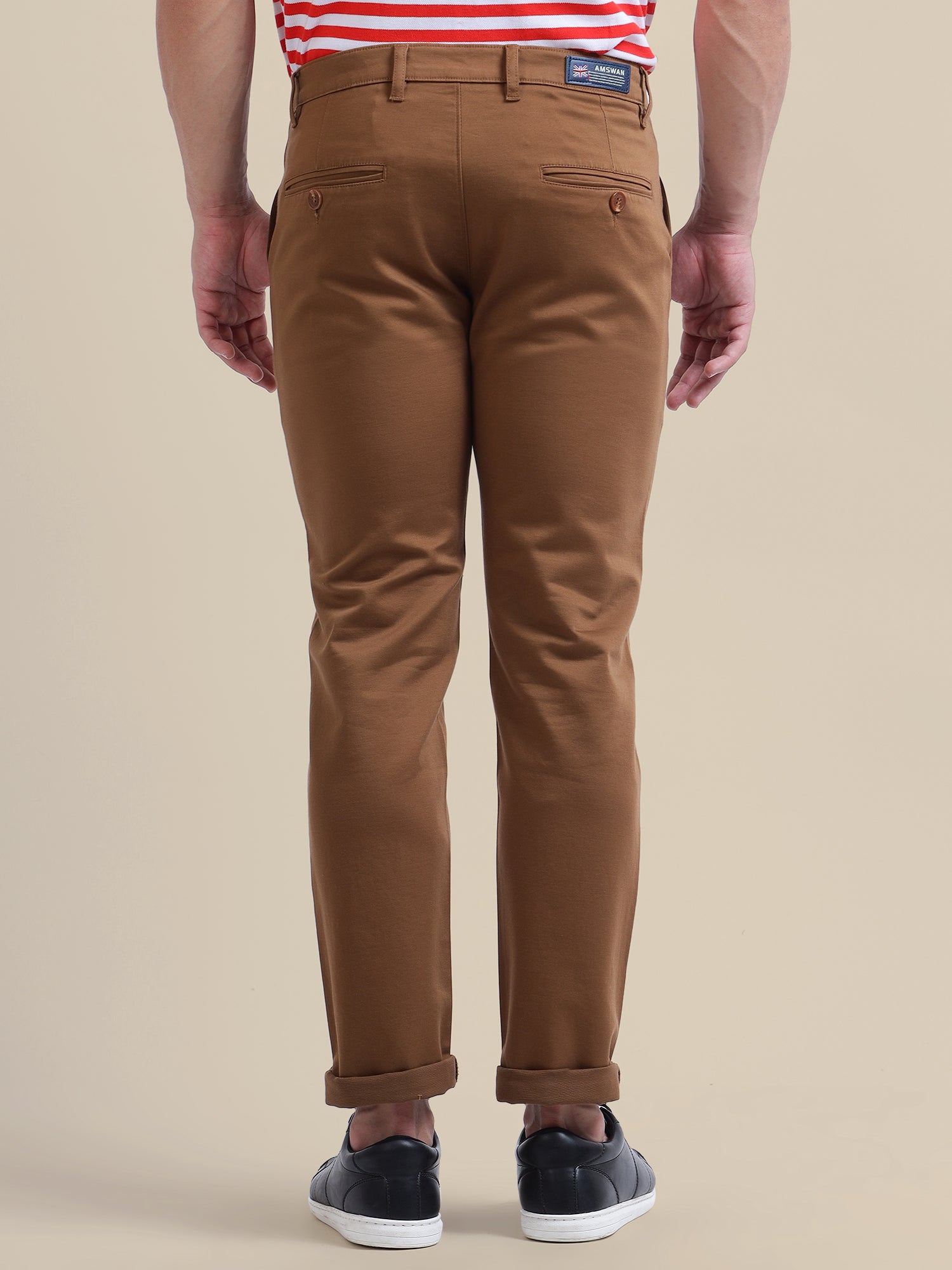Brown Casual Trousers Solid Cotton Lycra, Smart Fit