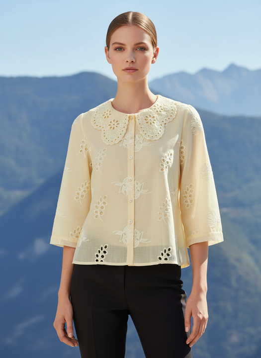 Luxury Embroidered Women’s Peter Pan Collar Top
