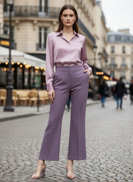 WOMEN'S LUXURY BANANA CREPE FLARED TROUSER WITH SLASH POCKET