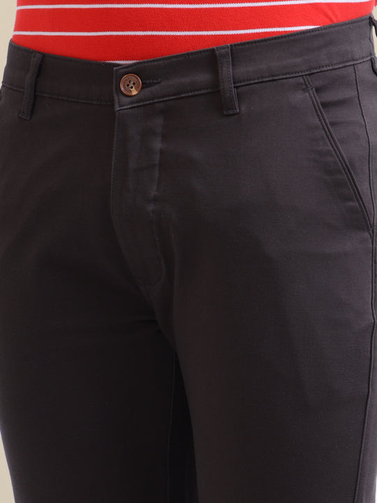 Black Casual Trousers Solid Cotton Lycra Smart Fit