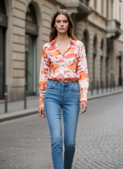 Premium Micro Digital Print Puff Sleeve Shirt