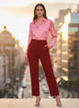 Banana Crepe Maroon Skin Fit With Multi Pleated Trouser