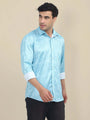 Men'S Poly Satin Lycra Sky Blue Digital Printed Shirt